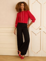 Love & Roses Red 3/4 Sleeve Scallop Detail Blouse - Image 3 of 4
