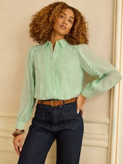 Πράσινο μέντας - Πουκάμισο Με Μακρύ Μανίκι Με Κουμπιά & Δαντέλα Love & Roses - Εικόνα 3 του 4