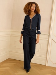 Love & Roses Navy Sequin Trim 3/4 Flute Sleeve Blouse - Image 3 of 4