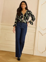 Love & Roses Animal Sequin Trim 3/4 Flute Sleeve Blouse - Image 2 of 4