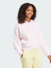 adidas Pink Essentials 3-Stripes French Terry Full-Zip Hoodie - Image 1 of 5