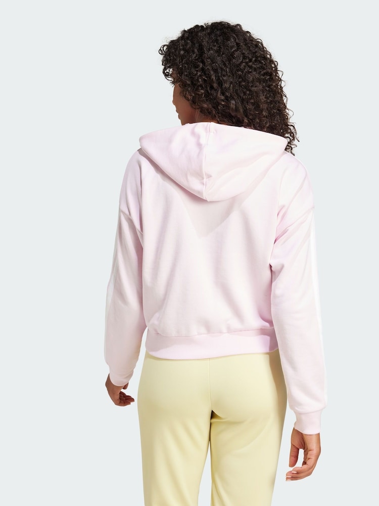 adidas Pink Essentials 3-Stripes French Terry Full-Zip Hoodie - Image 2 of 5 adidas Pink Essentials 3-Stripes French Terry Full-Zip Hoodie - Image 2 of 5