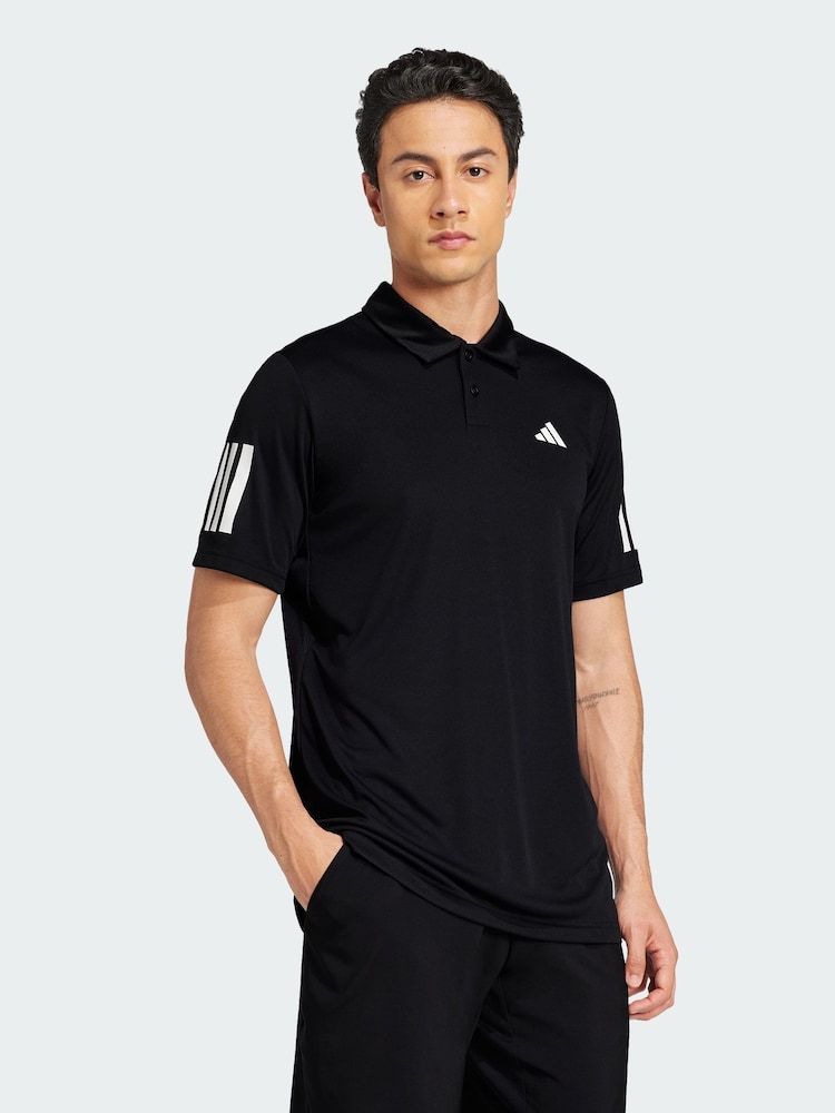 adidas Black Club Tennis 3-Stripes Polo Shirt - Image 1 of 5