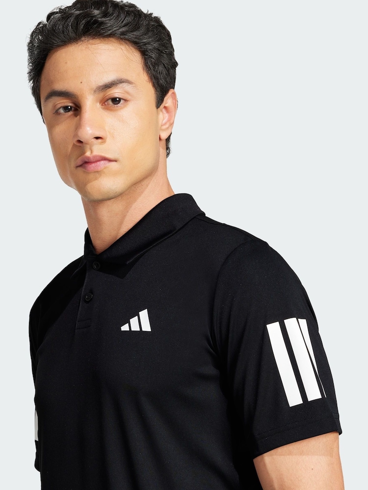 adidas Black Club Tennis 3-Stripes Polo Shirt - Image 2 of 4