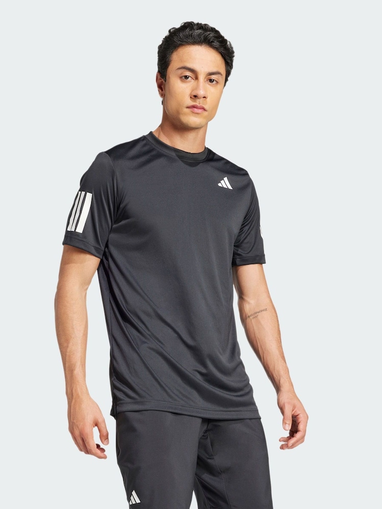 adidas Black Club Tennis Climacool 3-Stripes T-Shirt - Image 1 of 5 adidas Black Club Tennis Climacool 3-Stripes T-Shirt - Image 1 of 5