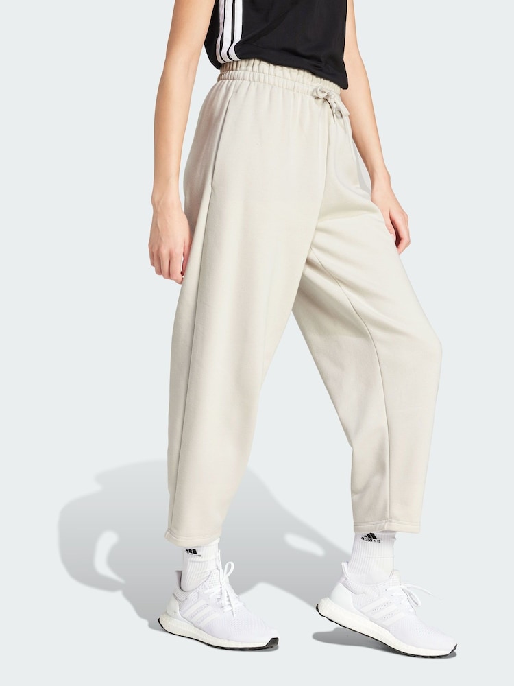 adidas Cream Essentials Contemporary Logo Fleece Barrel Joggers - Image 1 of 5