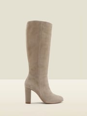 Sosandar Natural Blake Suede Zip Knee High Boots - Image 1 of 5