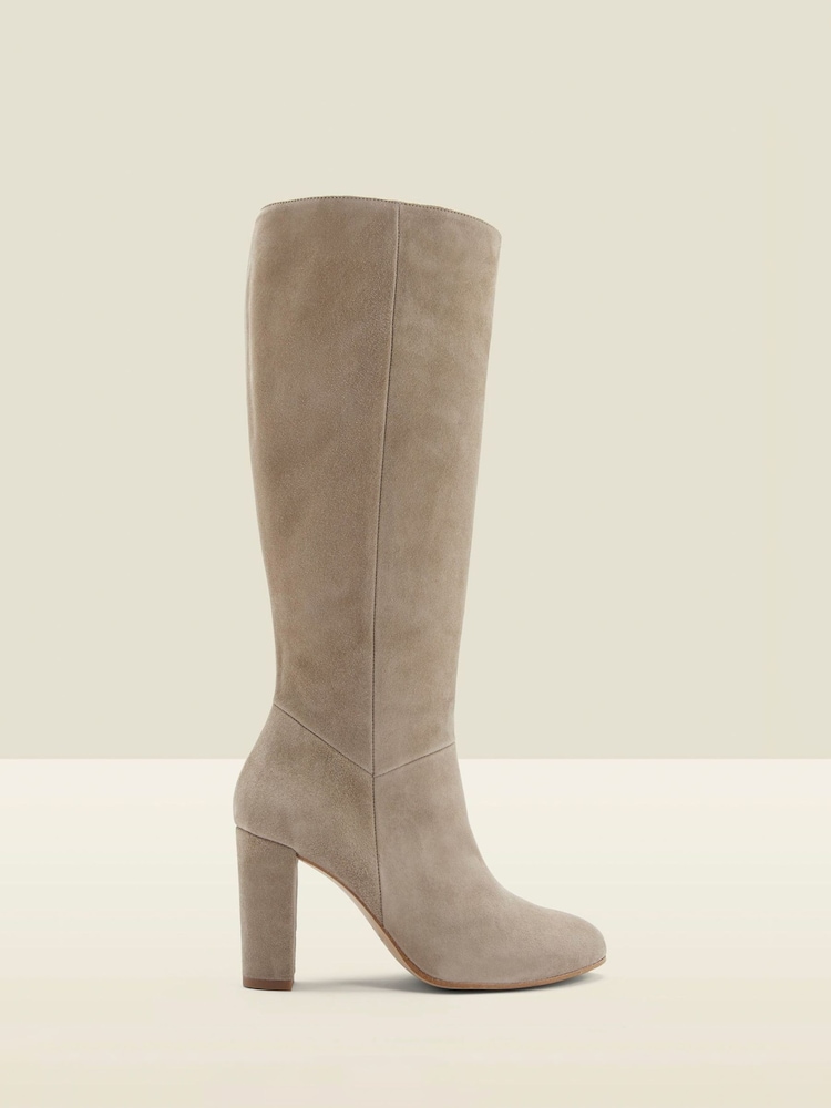 Sosandar Natural Blake Suede Zip Knee High Boots - Image 1 of 5