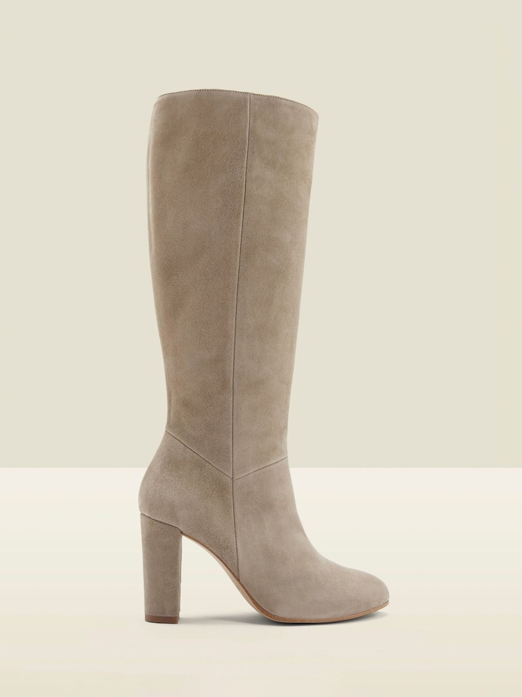 Sosandar Natural Blake Suede Zip Knee High Boots - Image 2 of 5