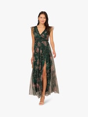 Adrianna Papell Green Print Tulle Maxi Dress - صورة 1 من 6