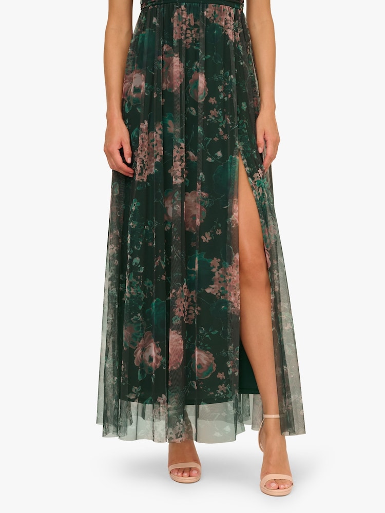 Adrianna Papell Green Print Tulle Maxi Dress - صورة 6 من 6