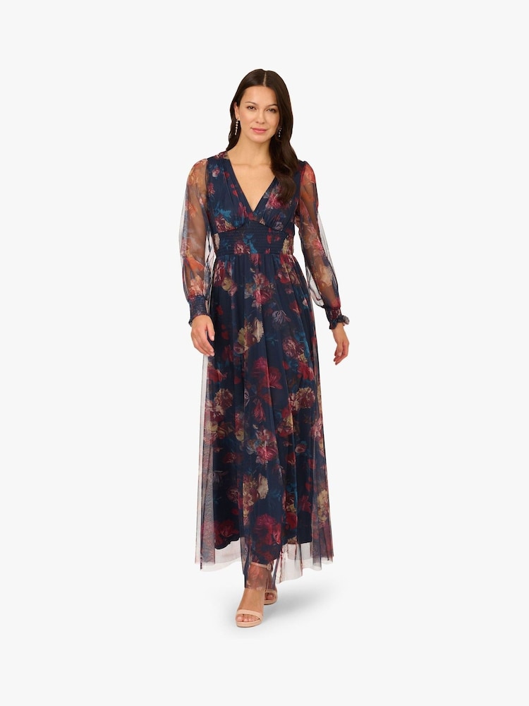 Vestido longo de malha com estampa azul Adrianna Papell - Imagem 1 de 6