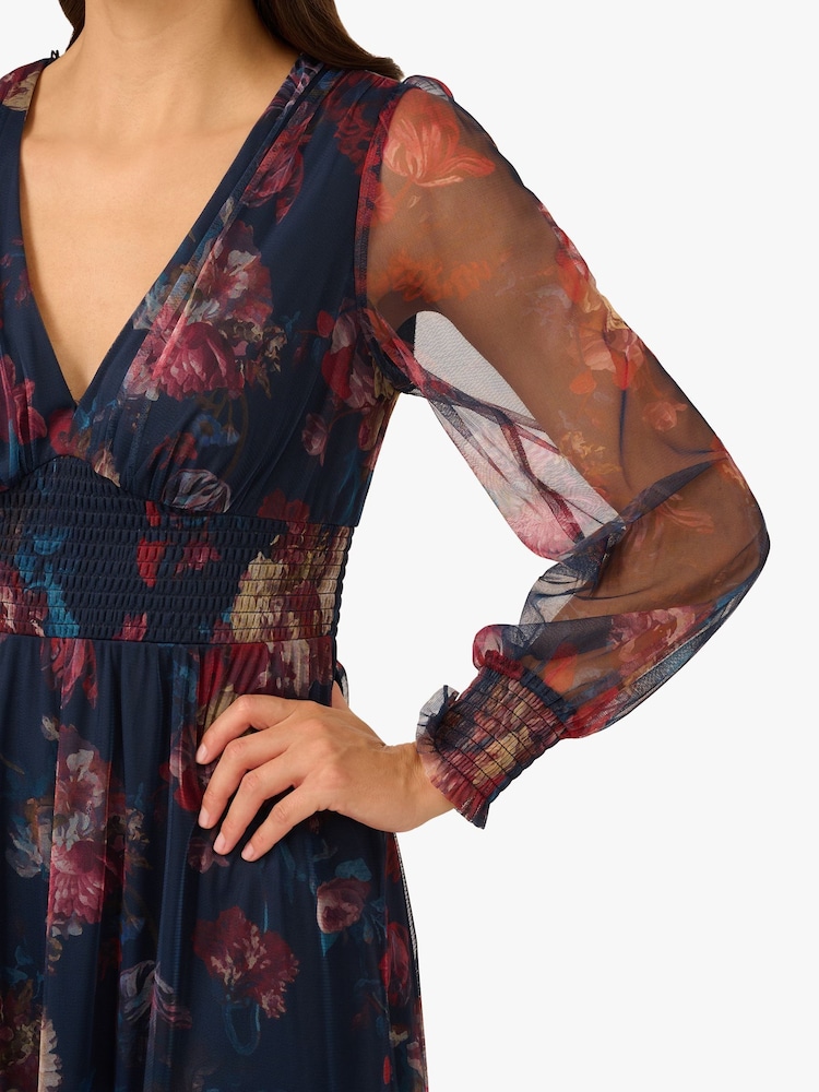 Buy Adrianna Papell Blue Print Mesh Maxi Dress from Next USA