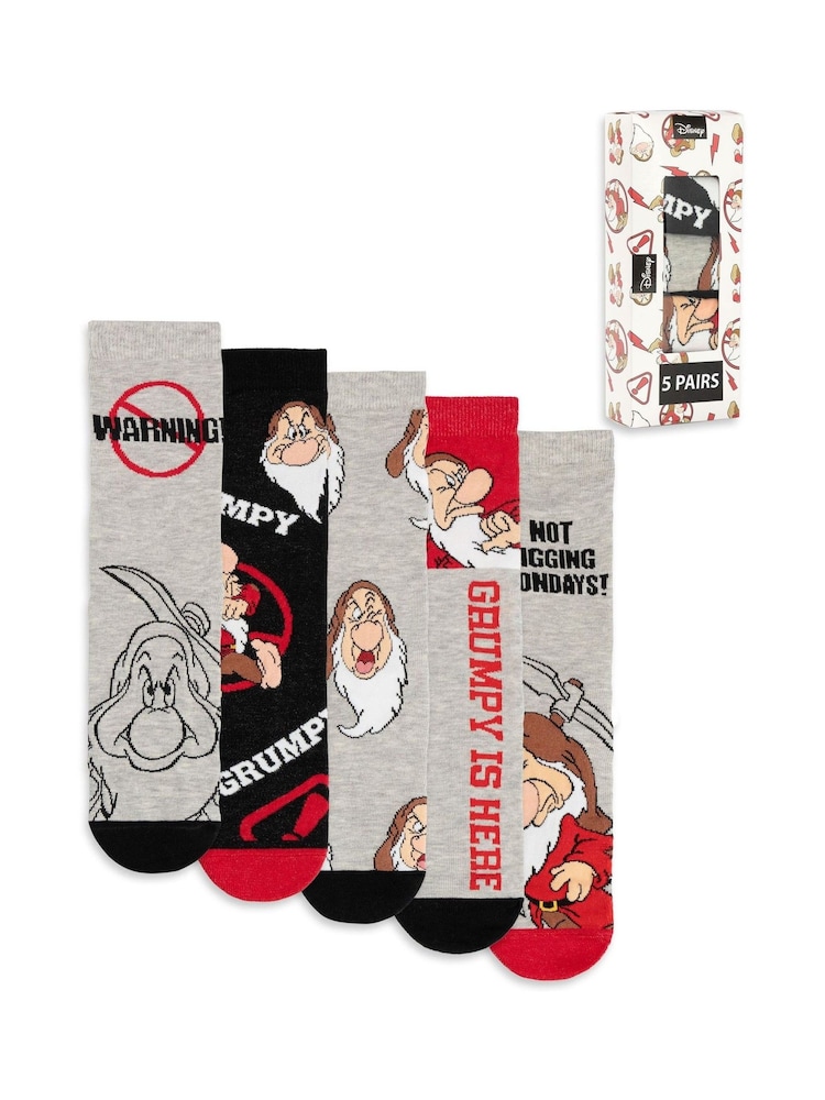 Vanilla Underground Grey Disney Grumpy Calf Socks Set of 5 - Image 1 of 6