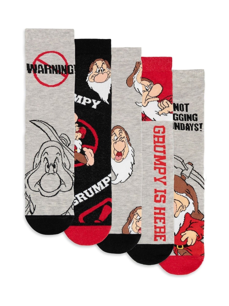 Vanilla Underground Grey Disney Grumpy Calf Socks Set of 5 - Image 2 of 6