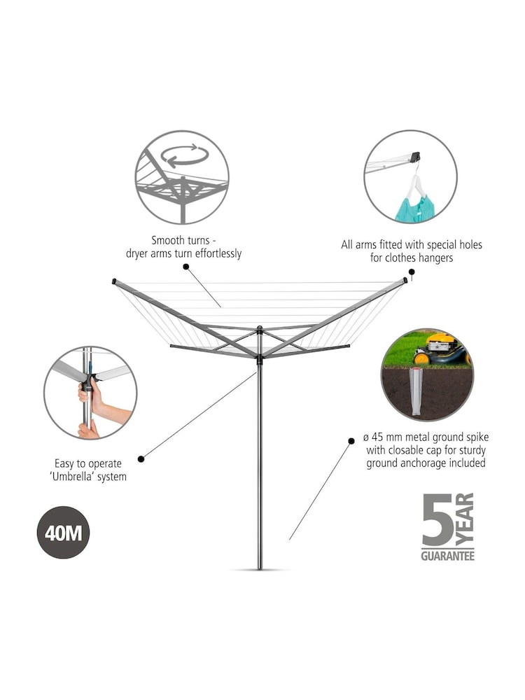 Brabantia Metallic Grey Topspinner Rotary Dryer Airer with Ground Spike - Image 2 of 6