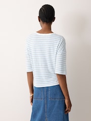 Jigsaw Blue Satin Trim Linen Stripe T-Shirt - Image 2 of 2