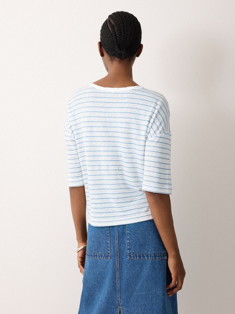 Jigsaw Blue Satin Trim Linen Stripe T-Shirt - Image 2 of 2