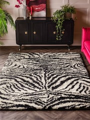 Rockett St George Black Dirty Zebra Shaggy Berber Wool Rug - Image 1 of 5
