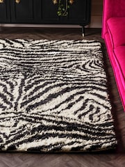 Rockett St George Black Dirty Zebra Shaggy Berber Wool Rug - Image 4 of 5