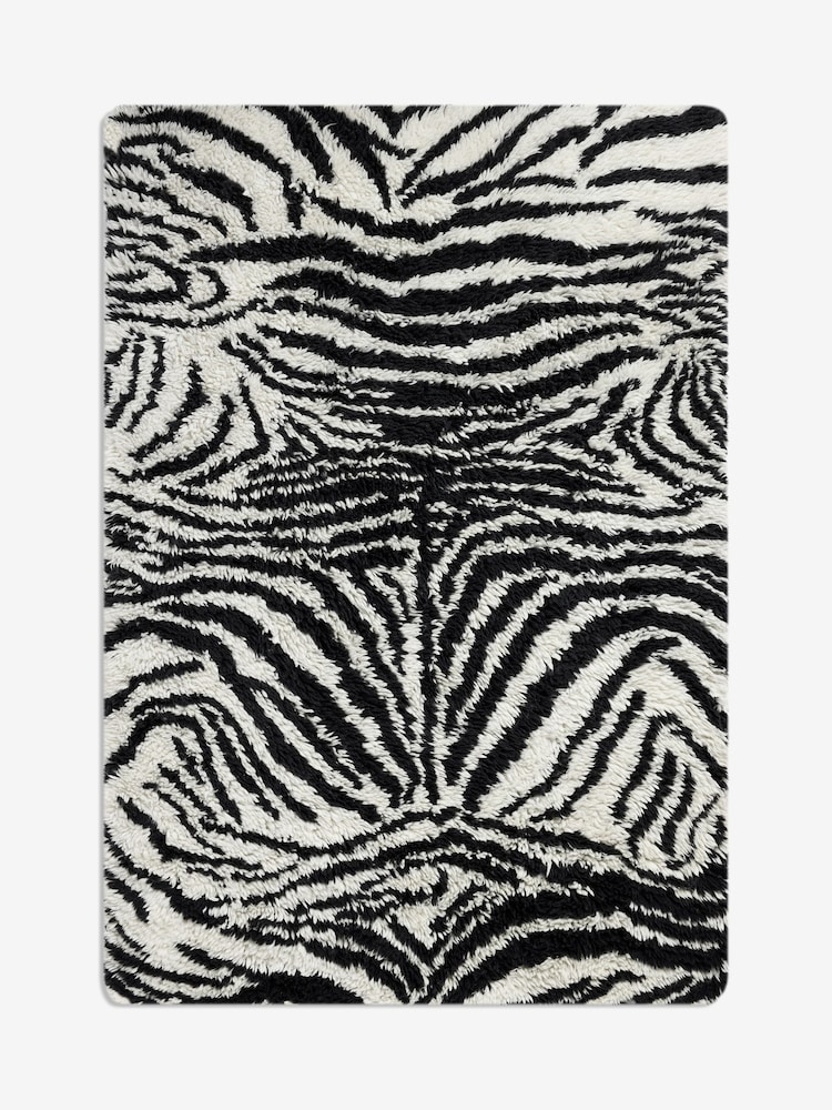Rockett St George Black Dirty Zebra Shaggy Berber Wool Rug - Image 5 of 5