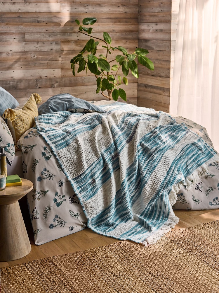 FatFace Blue Textured Ombre Stripe Throw - Image 1 of 5 FatFace Blue Textured Ombre Stripe Throw - Image 1 of 5