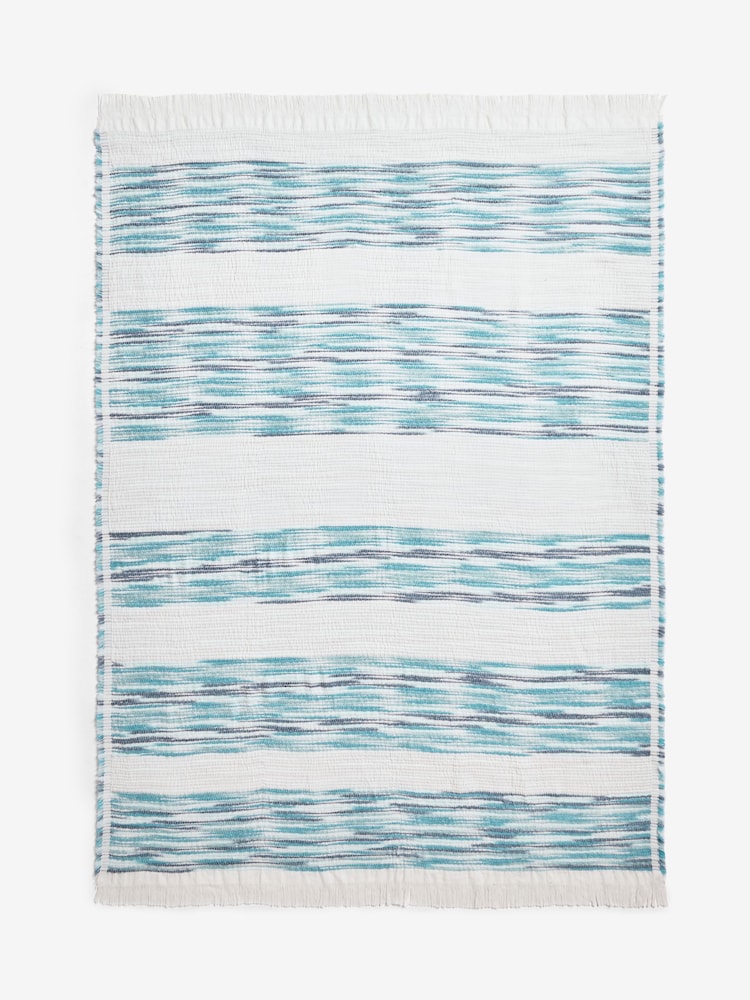 FatFace Blue Textured Ombre Stripe Throw - Image 2 of 5 FatFace Blue Textured Ombre Stripe Throw - Image 2 of 5