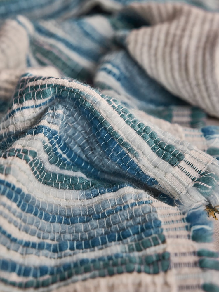 FatFace Blue Textured Ombre Stripe Throw - Image 5 of 5 FatFace Blue Textured Ombre Stripe Throw - Image 5 of 5