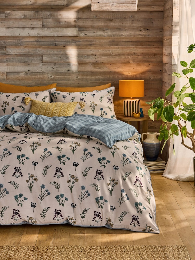 FatFace Blue Wildflower Gingham Duvet Cover and Pillowcase Set - Image 1 of 6 FatFace Blue Wildflower Gingham Duvet Cover and Pillowcase Set - Image 1 of 6