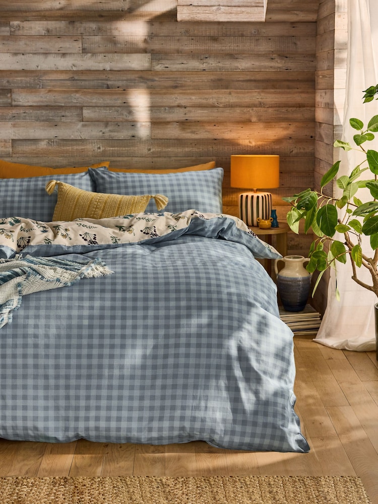 FatFace Blue Wildflower Gingham Duvet Cover and Pillowcase Set - Image 2 of 6 FatFace Blue Wildflower Gingham Duvet Cover and Pillowcase Set - Image 2 of 6