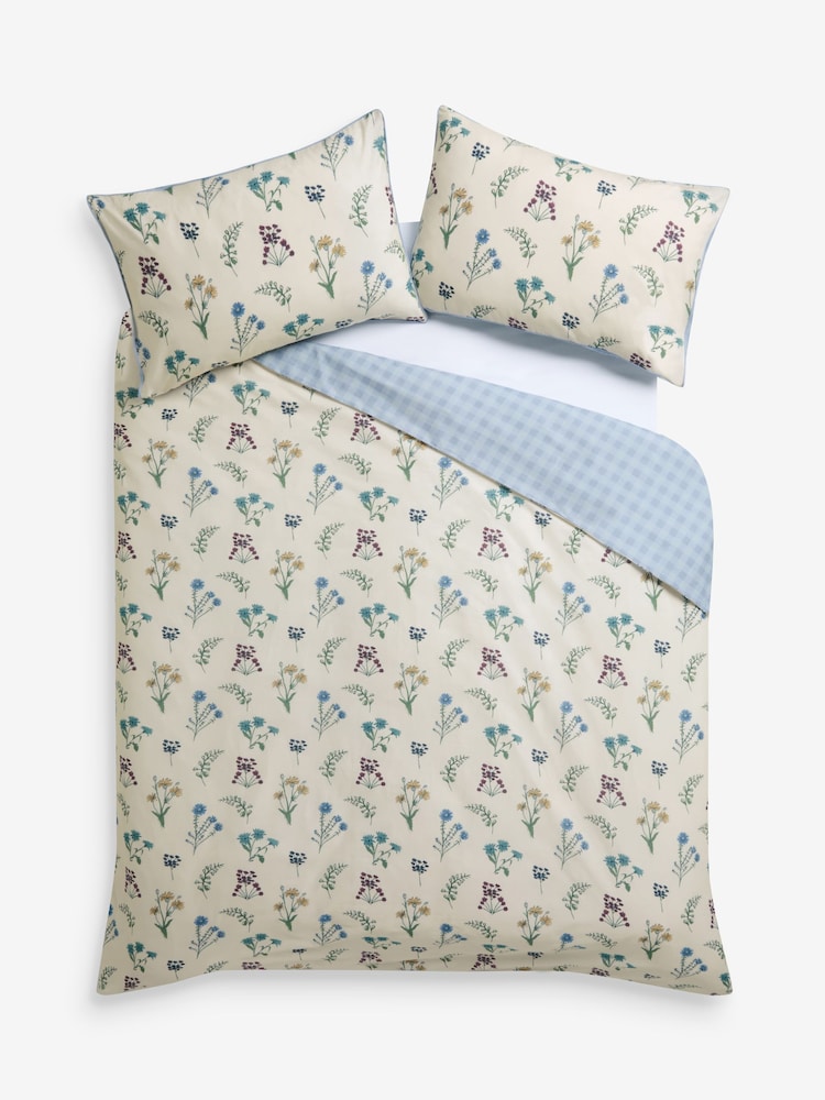 FatFace Blue Wildflower Gingham Duvet Cover and Pillowcase Set - Image 6 of 6 FatFace Blue Wildflower Gingham Duvet Cover and Pillowcase Set - Image 6 of 6