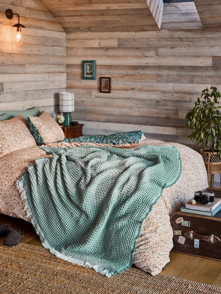 FatFace Teal Blue Textured Waffle Throw - Image 1 of 6 FatFace Teal Blue Textured Waffle Throw - Image 1 of 6