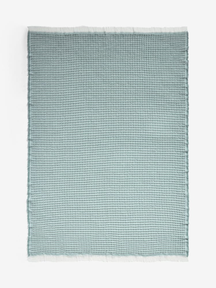 FatFace Teal Blue Textured Waffle Throw - Image 2 of 6 FatFace Teal Blue Textured Waffle Throw - Image 2 of 6