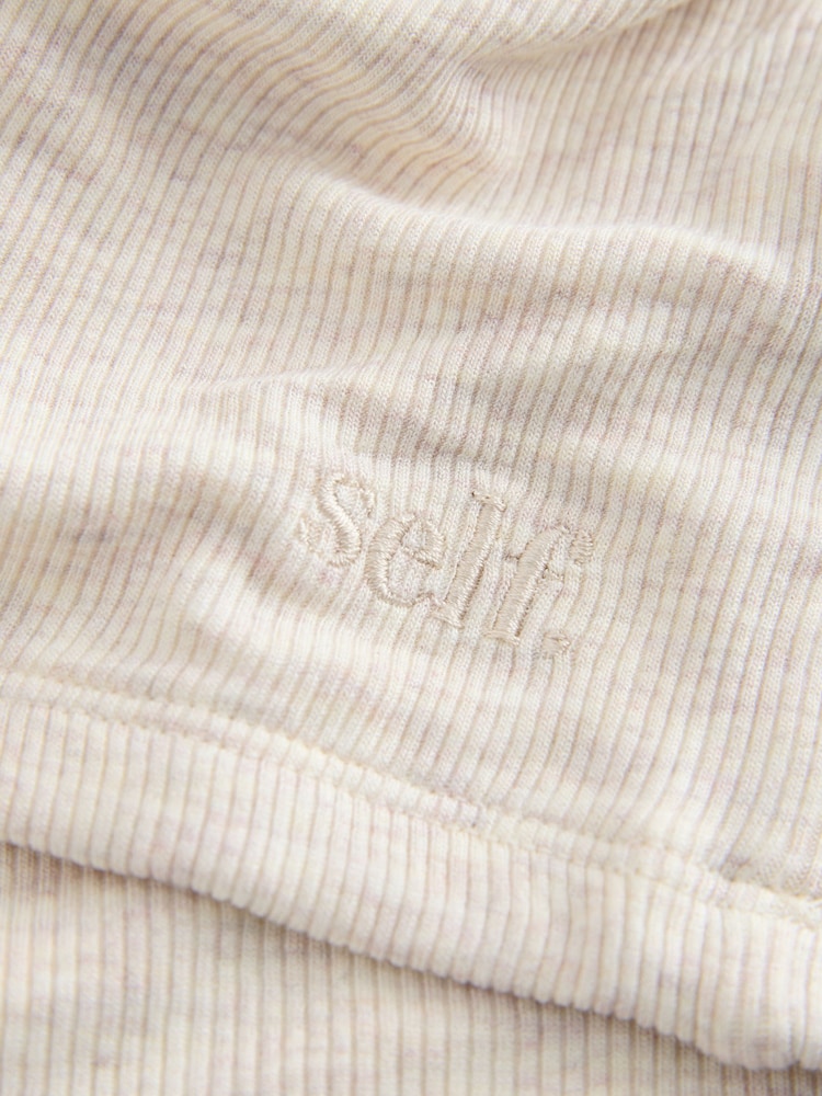 self. Neutral Short Sleeve Ribbed Pyjamas with Ruching - Image 3 of 3 self. Neutral Short Sleeve Ribbed Pyjamas with Ruching - Image 3 of 3