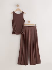 self. Chocolate Brown Rib Pyjama set with Ruching - Image 1 of 3