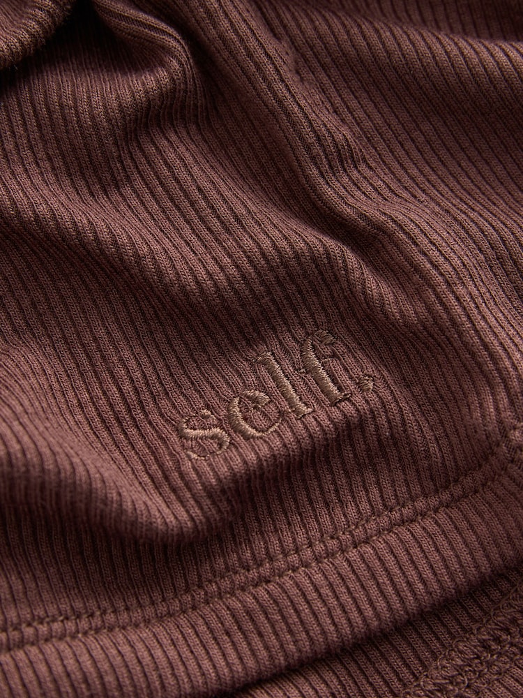 self. Chocolate Brown Rib Pyjama set with Ruching - Image 2 of 3