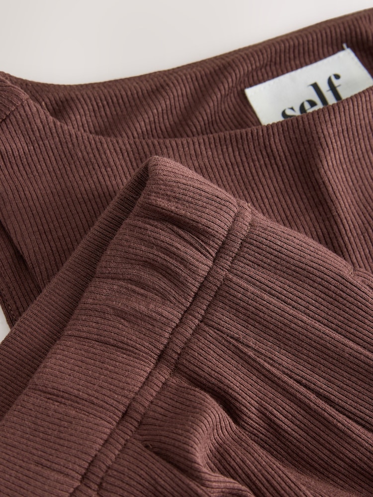 self. Chocolate Brown Rib Pyjama set with Ruching - Image 3 of 3