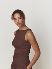 self. Chocolate Brown Rib Pyjama set with Ruching - Image 4 of 8