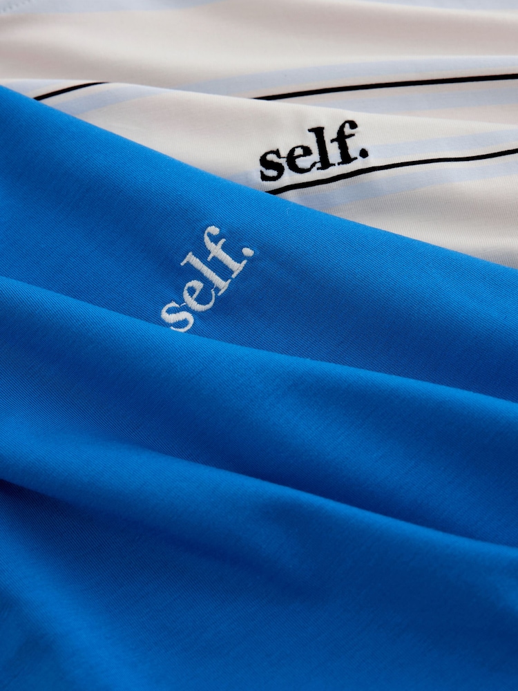 self. Blue and Stripe Relaxed T-Shirts 2 Pack - Image 13 of 13 self. Blue and Stripe Relaxed T-Shirts 2 Pack - Image 13 of 13
