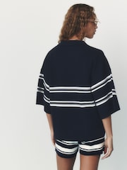 self. Navy Short Sleeve Knitted Rugy Top - Image 4 of 8