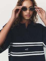 self. Navy Short Sleeve Knitted Rugy Top - Image 5 of 8