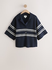 self. Navy Short Sleeve Knitted Rugy Top - Image 6 of 8