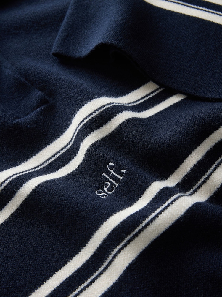 self. Navy Short Sleeve Knitted Rugy Top - Image 8 of 8