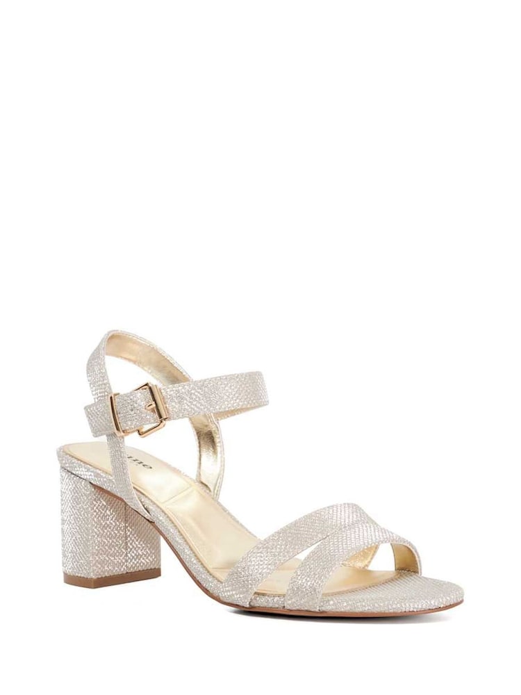 Dune London Gold Wide Fit Merisa 2 Part Block Heel Sandals - Image 2 of 6 Dune London Gold Wide Fit Merisa 2 Part Block Heel Sandals - Image 2 of 6