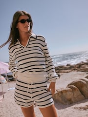 self. Blue Stripe Crochet Knit Short Set Co-ord - Image 1 of 10