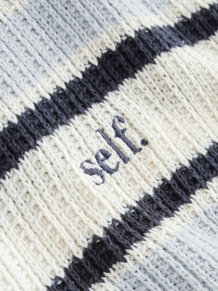 self. Blue Stripe Crochet Knit Short Set Co-ord - Image 10 of 10