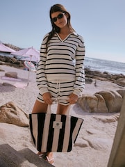 self. Blue Stripe Crochet Knit Short Set Co-ord - Image 3 of 10