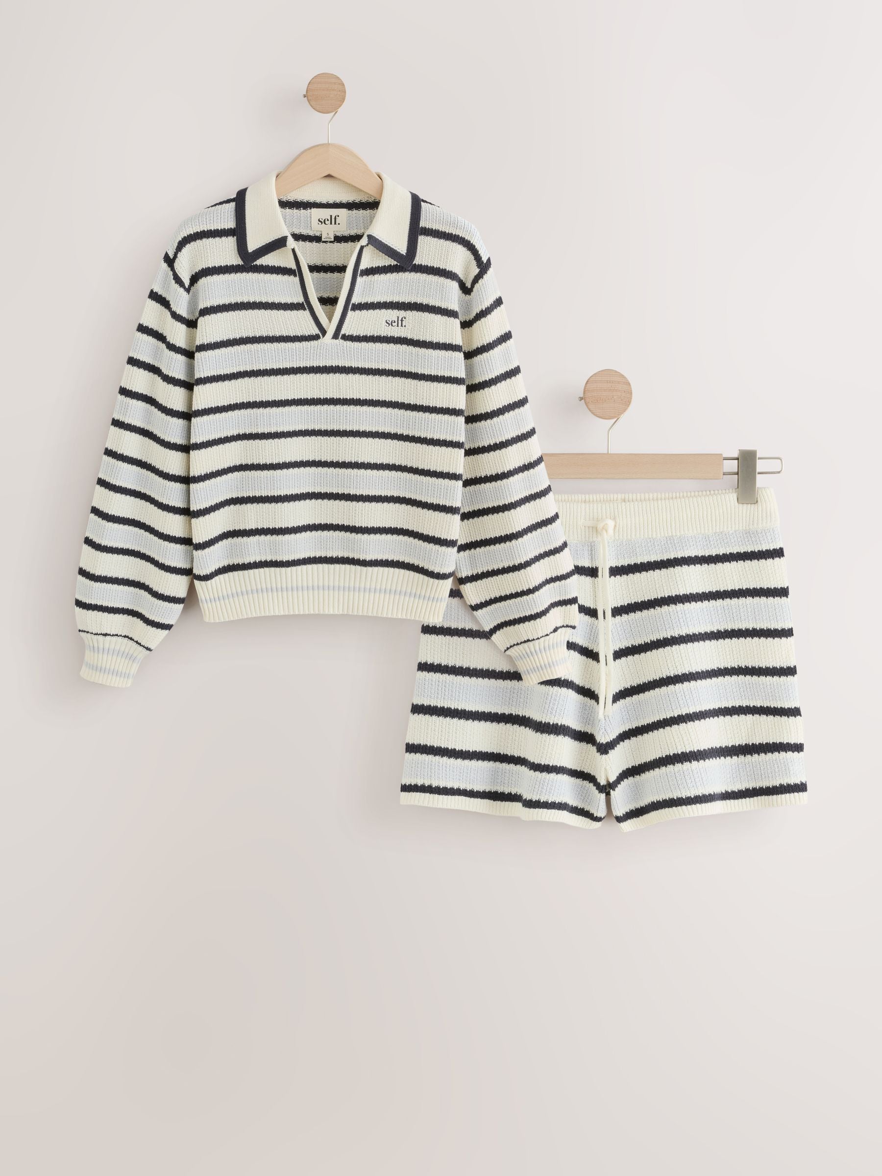 Buy self. Blue Stripe Crochet Knit Short Set Co-ord from Next USA