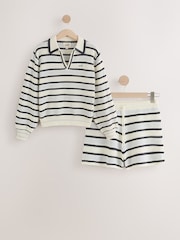 self. Blue Stripe Crochet Knit Short Set Co-ord - Image 6 of 10