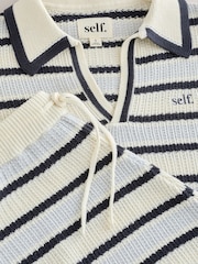 self. Blue Stripe Crochet Knit Short Set Co-ord - Image 9 of 10